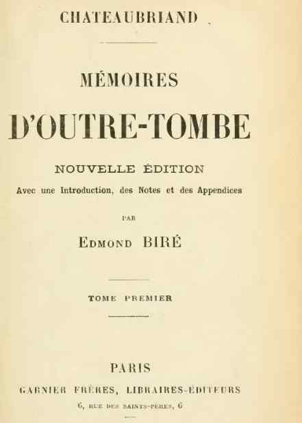 Обложка книги «Mémoires d'Outre-Tombe. Tome I»