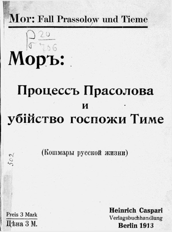 Обложка книги «Процесс Прасолова и убийство госпожи Тиме (Кошмары русской жизни)»