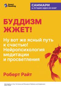 Обложка книги «Буддизм жжет! Ну вот же ясный путь к счастью! Нейропсихология медитации и просветления. Роберт Райт. Саммари»